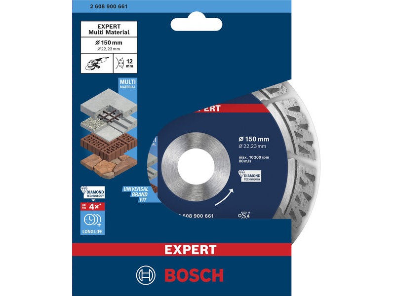 Diamantna rezalna plošča Bosch EXPERT MultiMaterial, Dimenzije: 150x22,23x2,4x12mm, 2608900661